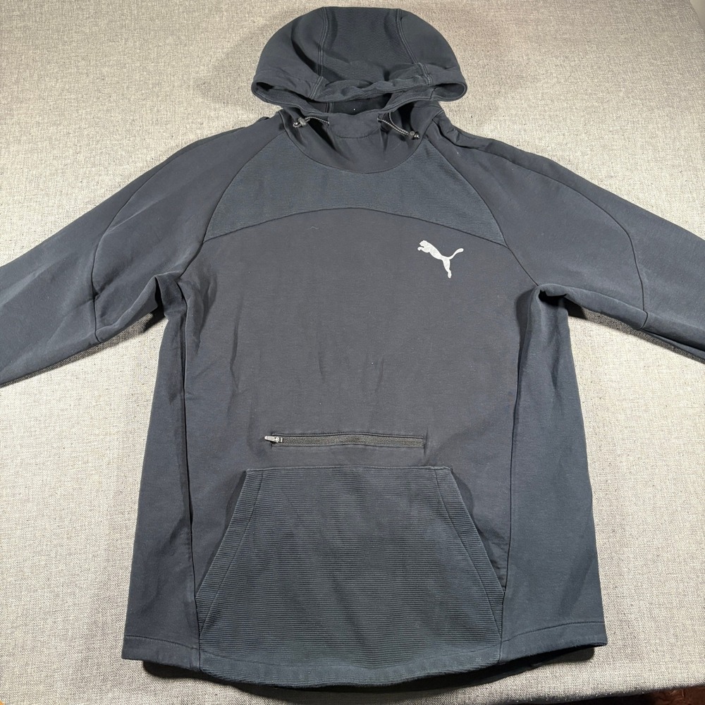 Puma Hoodie Men Large Black Textured Pocket Pullover Sweatshirt